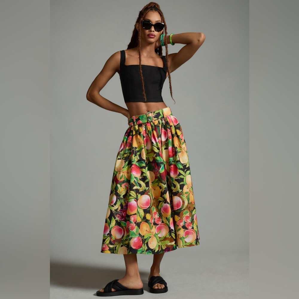 New SOLD OUT  Maeve x Anthropologie Belted Fruit Orchard Circle Skirt sz 2